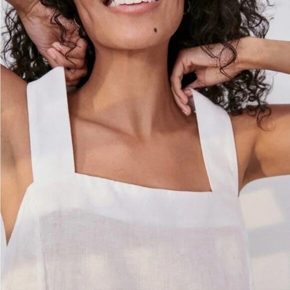 LUNYA NWT $128 Woven Linen Crossback Tank in White - Picture 3 of 8